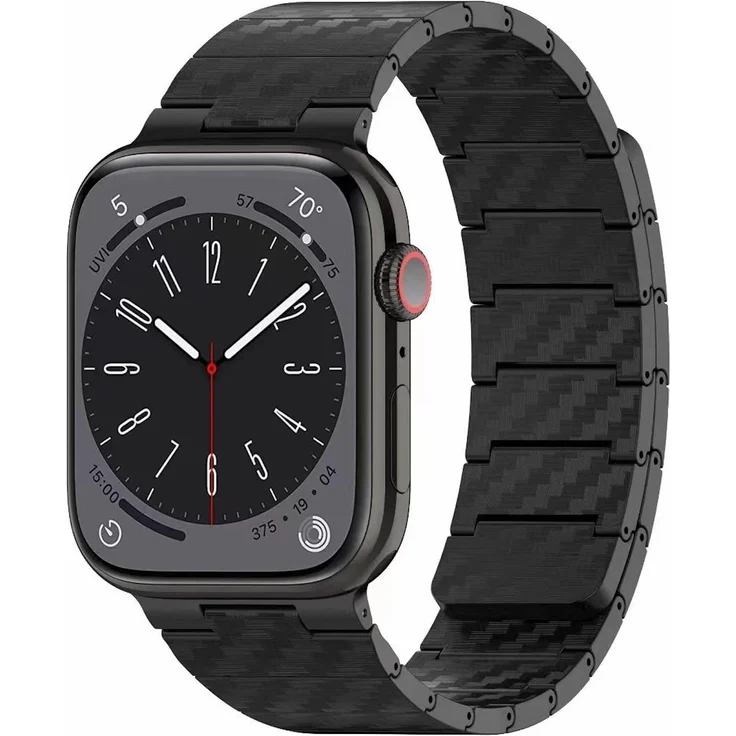 Wigento Carbonfaser Magnetisches Ersatz Smart Armband für Apple Watch SE 2023 44mm, Schwarz, langlebig und komfortabel mit luxuriösem Design