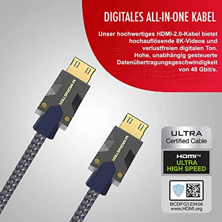 Monster M3000 HDMI Kabel 1,5m, HDMI 2.1 Kabel, HDMI-Kabel 8K, Ultra High Speed HDMI Kabel 48Gbps, 8K@60Hz, 4K@120Hz, HDR, eArc, Goldkontakte, TV Kabel, Kompatibel zu PS4/PS5/Xbox, Blau - Preisvergleich – Bild 5