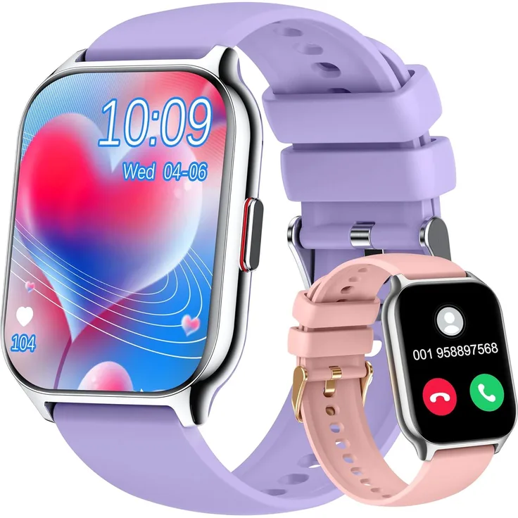 ZOSKVEE Smartwatch Fitness Uhr, 2.0 Zoll Touchscreen, Bluetooth Telefonfunktion, Herzfrequenz, Blutdruck, SpO2, 120 Sportmodi, IP67 wasserdicht, silber