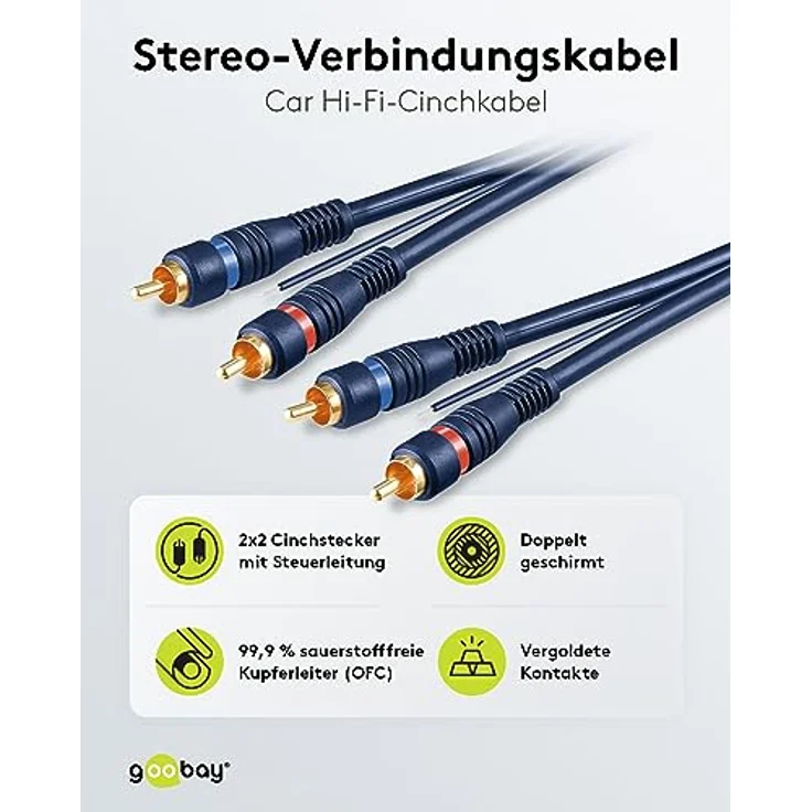 Goobay 50175 Car Cinchkabel 5m / 2x Cinch-Stecker auf 2x Cinchstecker Stereo / RCA Kabel / Subwoofer Kabel für Blu Ray Verstärker HiFi Stereo / Cinch Kabel 5m / Blau – Bild 2