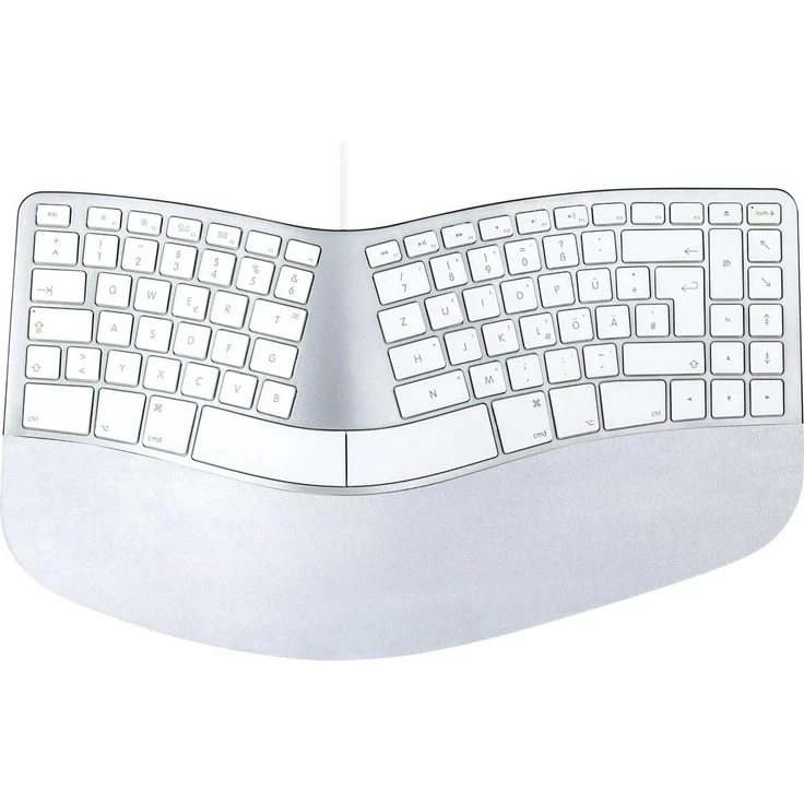 Matias FK313-DE Sculpted Ergonomic Wired Keyboard für Mac, USB Tastatur mit QWERTZ-Layout, Silber/Weiß, ergonomisches Design für reduzierte Handgelenksbelastung