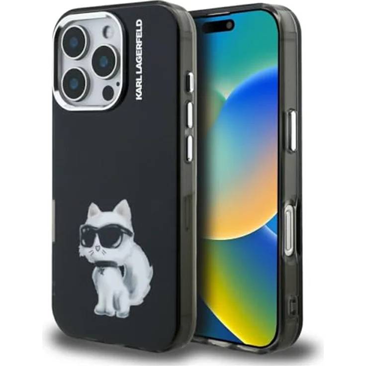 CG MOBILE Karl Lagerfeld IML Aquarelle Choupette & Logo Schutzhülle für iPhone 16 Pro Max, schwarz, TPU / PC Material – Bild 1