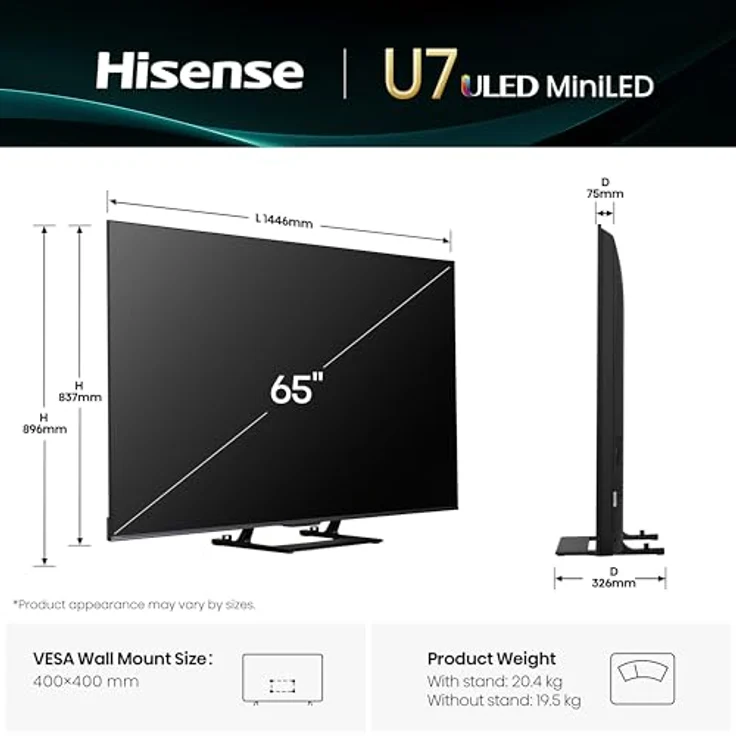Hisense 65U7Q, 65 Zoll 4K Mini LED ULED Smart TV mit Hi-View AI Engine, 144Hz Game Mode Pro, FreeSync Premium, Built-in Subwoofer, Dolby Vision IQ Atmos, Airplay, Sprachsteuerung [2025] – Bild 2