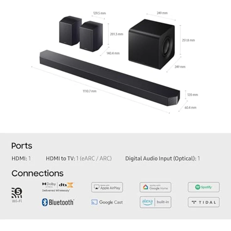 Samsung Soundbar HW-Q930F/ZF 2025, 9.1.4 Kanäle, Dolby Atmos, DTS:X, kabelloser Subwoofer, 580 Watt, HDR10+ Gaming – Bild 7