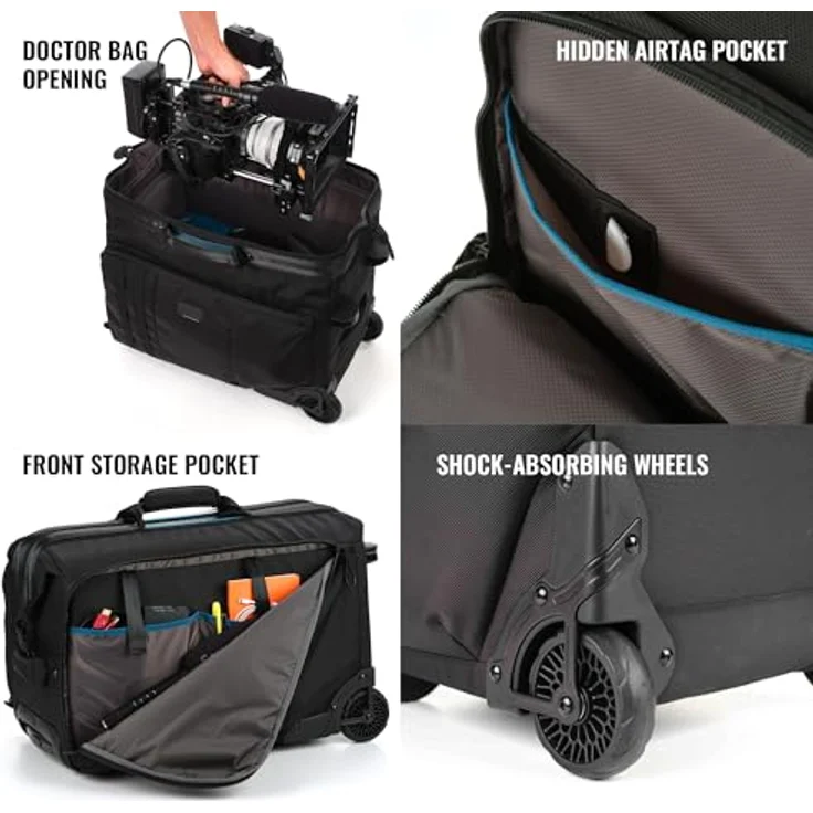 Tenba Trolley Video Cineluxe 24 (V2), professionelle Kameratasche für Camcorder und Kinokameras, schwarz, mit Bluetooth-Tracker und austauschbaren Rädern – Bild 4