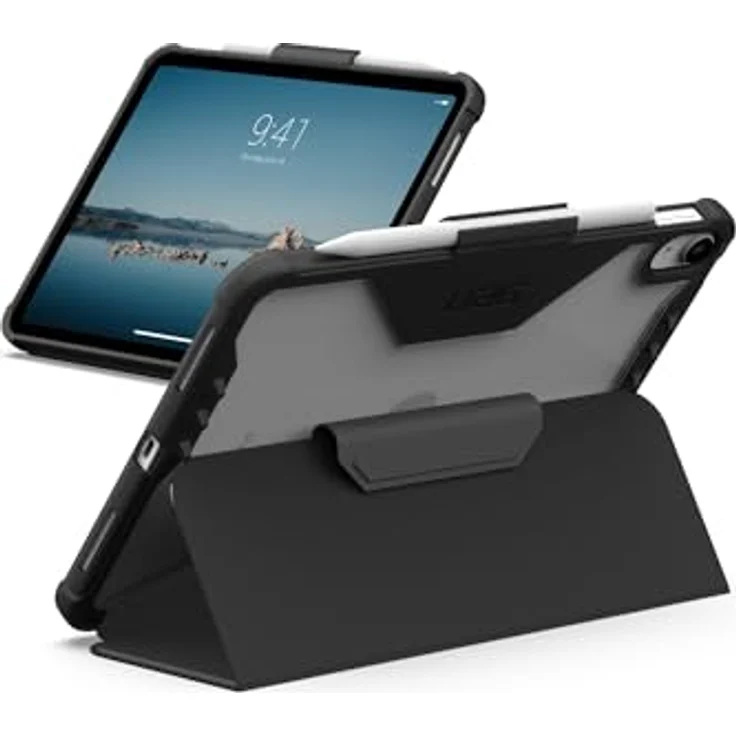 URBAN ARMOR GEAR Plyo LT Case Apple iPad 10.9 / iPad 11 Hülle (10. Generation 2022 / A16 - 11. Generation 2025) (Wake / Sleep, Apple Pencil / LogiTech Crayon Halter, Standfunktion) schwarz/ice – Bild 1