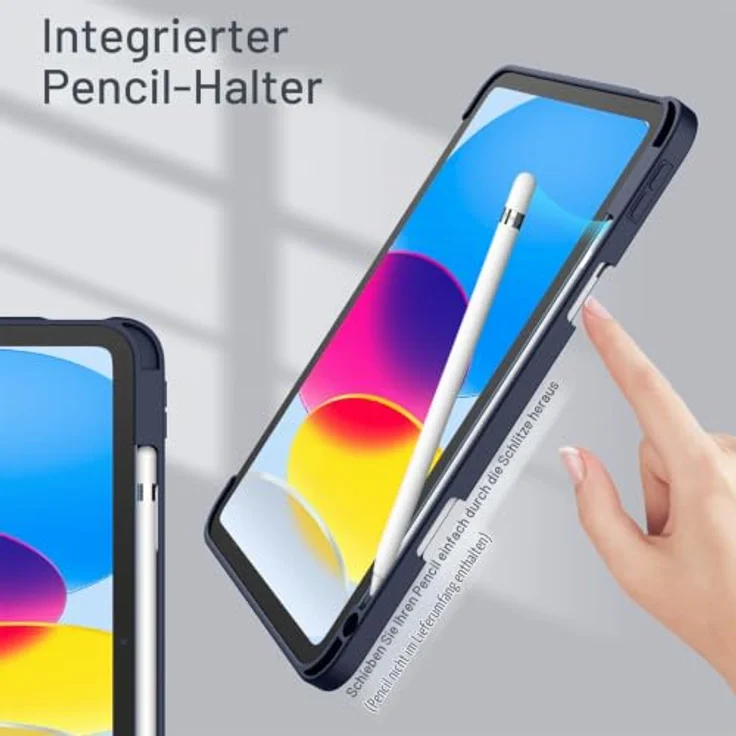 JETech Hülle für iPad (A16) 11./10. Gen, navy blau, mit klarer Kristallrückseite und eingebautem Pencil Halter, dreifach faltbare Abdeckung – Bild 5