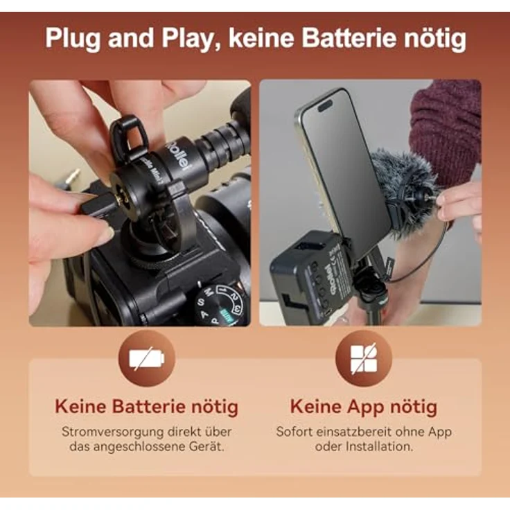 Rollei Hear:Me Mini 2, Richtmikrofon für Kamera und Handy, kristallklare Audioqualität mit Nierencharakteristik, Plug and Play, Anti-Schock-Halterung, Schwarz – Bild 4