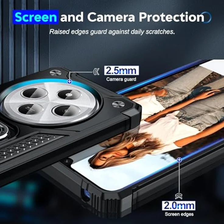 LeYi Handyhülle für Xiaomi Redmi 14C 4G/5G, Militärischer Ständer Schutzhülle mit 2*Schutzfolie & 2*Kamera Folie, 360° Metall Ring Halter, Stoßfest Hardcase, Schwarz – Bild 4
