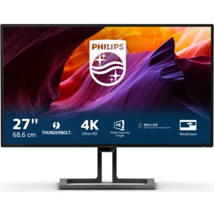 Philips 27B1U7903 - 27 Zoll UHD Monitor, MiniLED, höhenverstellbar, HDR1400 (3840x2160, 60 Hz, HDMI, DisplayPort, Thunderbolt 4, USB Hub) schwarz