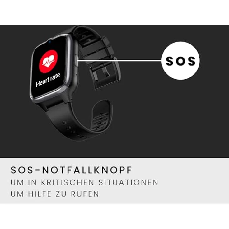 SPC Smartee 4G Senior Smartwatch für Senioren mit großen Buchstaben, SOS-Taste, GPS, Anrufen/Videoanrufen, Herzfrequenz - Schwarz – Bild 5