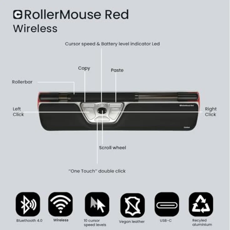 Contour RollerMouse Red, Wireless - ergonomische Maus - drahtlos - Bluetooth - USB-C – Bild 5