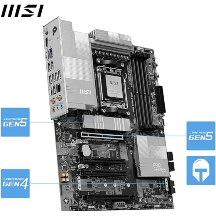 MSI PRO X870-P WiFi Mainboard, ATX - Unterstützt AMD Ryzen 9000/8000/7000 Prozessoren, AM5-60A SPS VR M, DDR5 Memory Boost (8200+ MT/s OC), PCIe 5.0 x16 & 4.0 x16, M.2 Gen5, Wi-Fi 7, 5G LAN, Schwarz – Bild 5