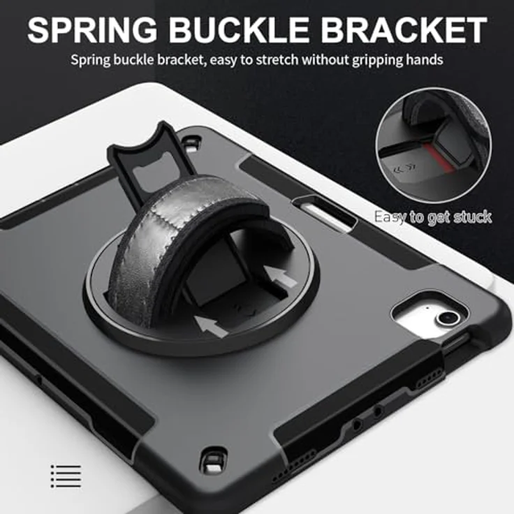 honju Rugged Case für iPad Air 11" (2026/2025) & 10,9" (2022/2020), robuste Schutzhülle mit drehbarer Handschlaufe, Kickstand und MIL-STD-810G Zertifizierung, Schwarz – Bild 3