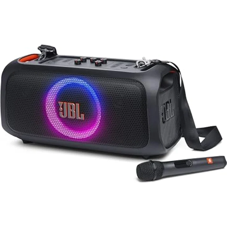 JBL Partybox On-The-Go Essential in Schwarz – Tragbarer Party-Lautsprecher mit dynamischen Lichteffekten und kabellosem Mikrofon – Spritzfestes IPX4 Design – 6 Stunden Laufzeit – Bild 3