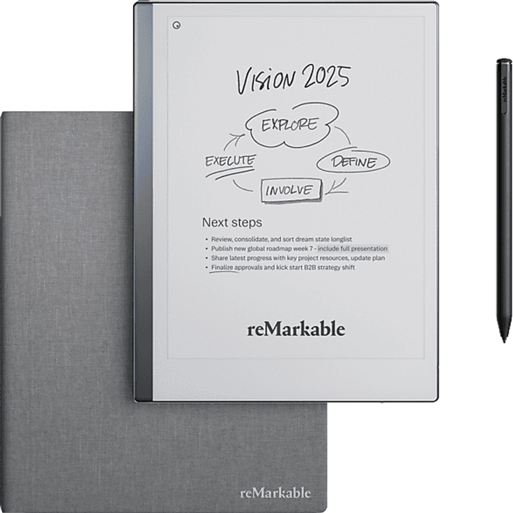 REMARKABLE 2, Marker Plus und Book Folio Schutzhülle, Grafiktablet mit papierähnlicher Oberfläche, Grau gewebt