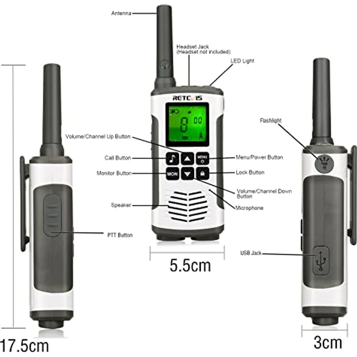 Retevis RT45 Walkie Talkie Funkgerät Lizenzfrei 16 Kanäle VOX Rufton Taschenlampe PMR Funkgerät Set Wiederaufladbar USB Ladekabel(1 Paar) – Bild 6