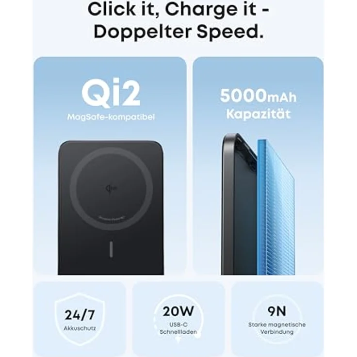 Anker Nano Power Bank, Ultra-Slim 5,000mAh Magnetische Powerbank, Qi2-zertifiziert, 15W Max MagSafe-kompatibel, Ergonomisches Design für iPhone 16/15/14/13/12 Series – Bild 3