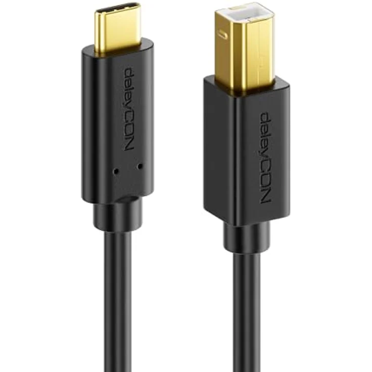 deleyCON 2m USB 2.0 Kabel - Stecker Typ C auf USB B - Datenkabel Druckerkabel Kompatibel mit Apple Huawei Samsung Dell Lenovo iMac PC Laptop Computer Drucker Externe Festplatte Scanner - Schwarz – Bild 3