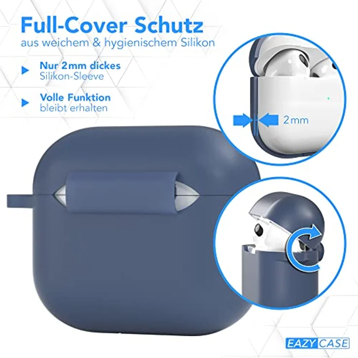 EAZY CASE Kopfhörer-Schutzhülle Silikon Hülle kompatibel mit Apple AirPods 3, Qi-Charging möglich Stoßfest Fullcover Hülle Box (Schwarz) – Bild 6