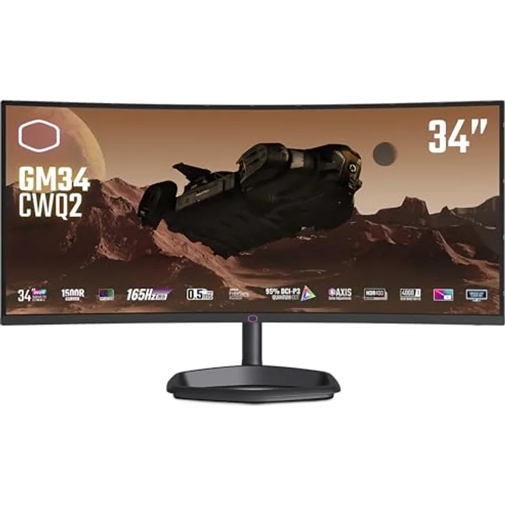 Cooler Master GM34-CWQ2 34" gebogener Gaming-Monitor - UWQHD (3440 x 1440), 165 Hz, 0,5 ms MPRT, VA-Panel, FreeSync Premium, Quantum Dot, HDR 400, DP 1.4, HDMI 2.0, USB Typ-C - Schwarz