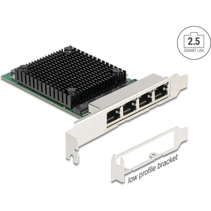 Delock PCI Express x4 Netzwerkkarte RTL8125, 2,5 Gigabit LAN, 4 x RJ45, Schwarz