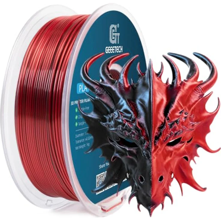 GEEETECH Silk PLA Filament 1,75mm, 1KG Spule, Dual Silk Schwarz Rot, hochwertige glänzende Oberfläche, präzise und verzugsfrei – Bild 1