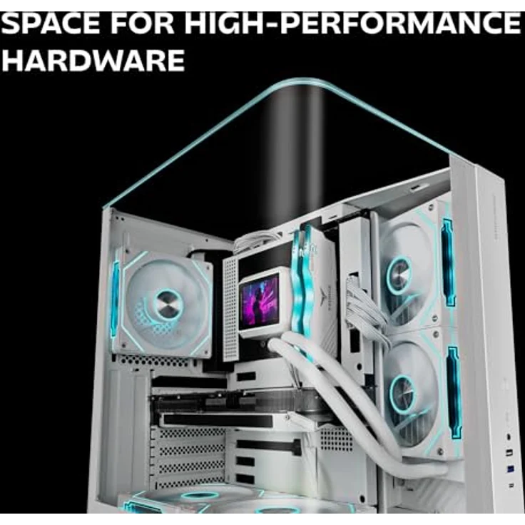 Mars Gaming MC INFINIOLITE ATX Gaming-Gehäuse, Doppelkammer mit gehärtetem Glas, weiß, für optimierte Kühlung und leistungsstarke Hardware – Bild 5