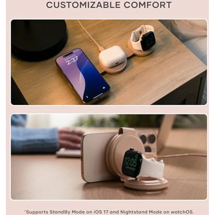 Satechi OntheGo 3-in-1 Wireless Charger mit Qi2 (15 W), Faltbares Design, Rosa – Bild 5