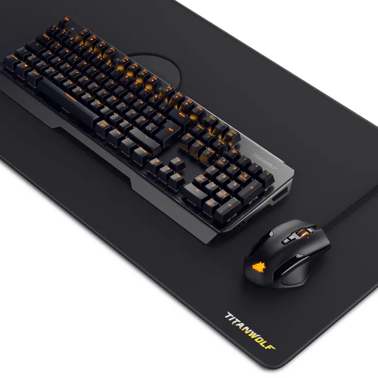 Titanwolf Mechanisches Keyboard, Mouse & XXL Mousepad Gaming Bundle, Alugehäuse, RGB LED-Beleuchtung, 10800 dpi, schwarz