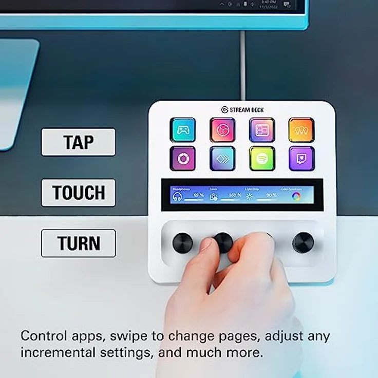 Elgato Stream Deck + White, Audiomixer, Live-Produktion und Studio-Controller für Content Creators, Streaming, Gaming, mit anpassbarer Touch-Leiste, Drehreglern und LCD-Tasten, für Mac und PC – Bild 3