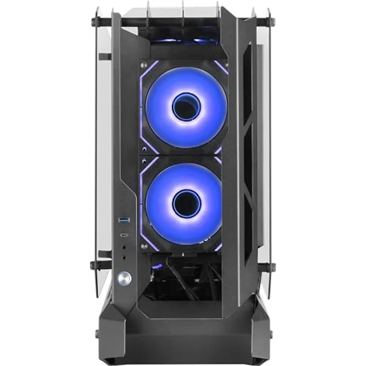 Mars Gaming MC-EDGE, Midi Tower ATX PC Gehäuse mit RGB-Elementen und gehärteten Glasplatten, Schwarz, Open-Air-Design, Platz für bis zu 7 Lüfter, USB-C Anschlüsse – Bild 6