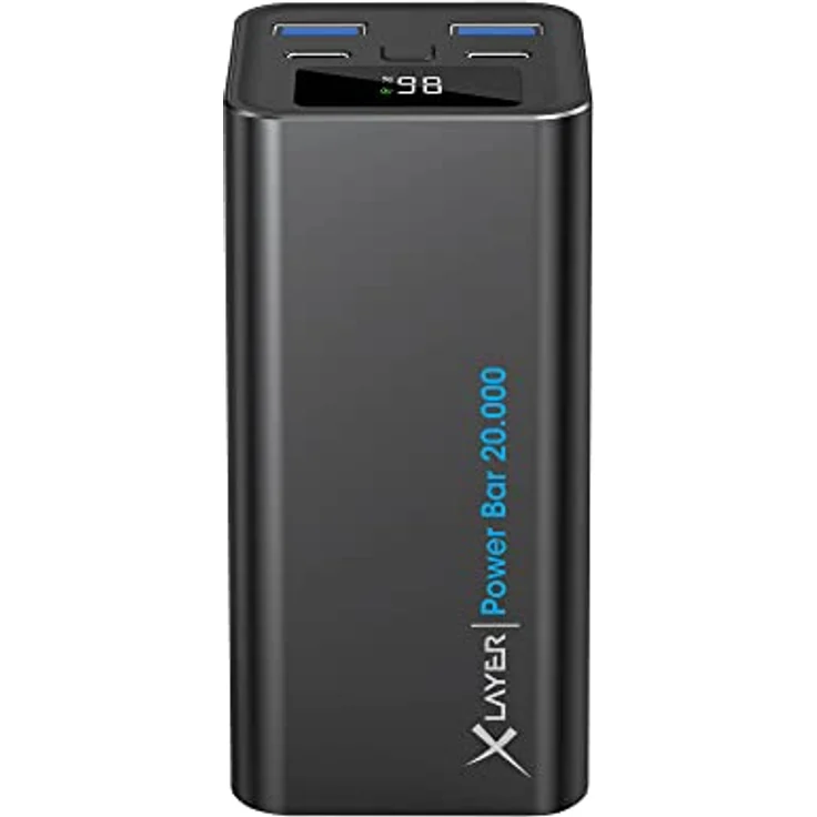 XLayer Power Bank Bar 20.000 mAh 65W Core Power Akku, externes Ladegerät für Laptop, PC iPhone, iPad, Samsung, Huawei, Xiaomi, AirPods, USB-C, schnelles Aufladen, Tragbar Mobil – Bild 2