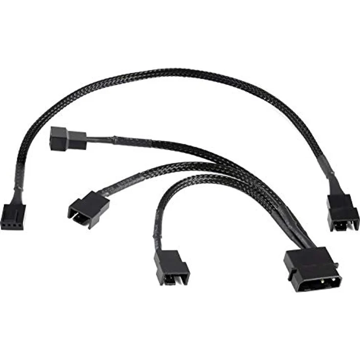 Poppstar Lüfter Kabel Set 12V (15cm 2-Pin Y-Kabel 1x Molex Stecker auf 3x Stecker) + 30cm 4-Pin PWM Verlängerungskabel, zum Anschluss von Gehäuselüftern an ein Netzteil – Bild 2