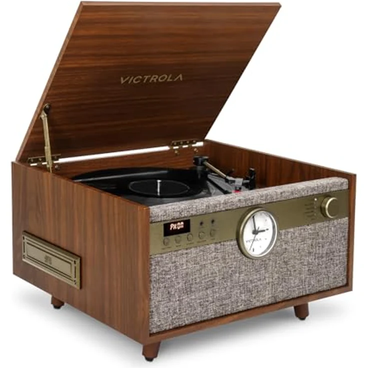 Victrola The Century 6-in-1 Music Center, Plattenspieler mit Bluetooth, CD-Player, Kassettendeck und UKW-Radio, braun – Bild 1