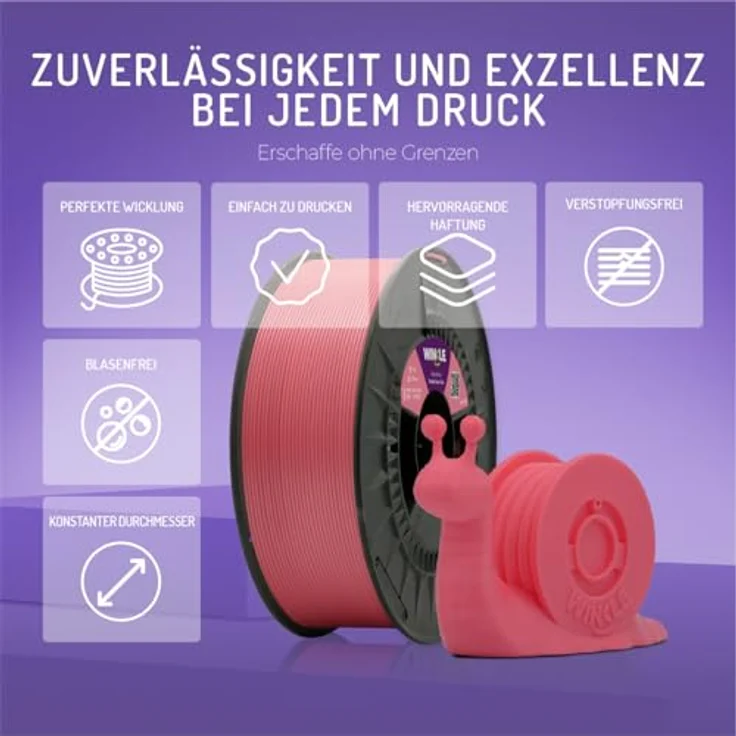 WINKLE PLA HD Filament 1.75mm Kaugummi Rosa, 1kg Spule, für FDM Drucker, hohe Maßgenauigkeit +/- 0.05mm – Bild 4