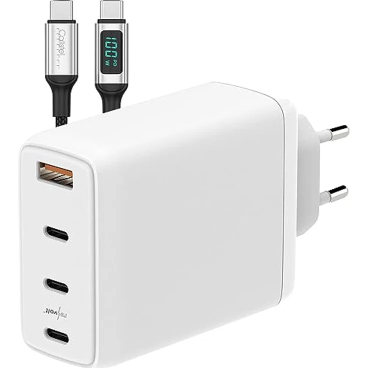 revolt PD Ladegerät, 120W PD 4-Port-USB-Netzteil in Weiß, inkl. 2x 100W-PD-USB-C-Ladekabel, intelligentes Quick-Charge-Ladegerät für iPhone und mehr – Bild 1