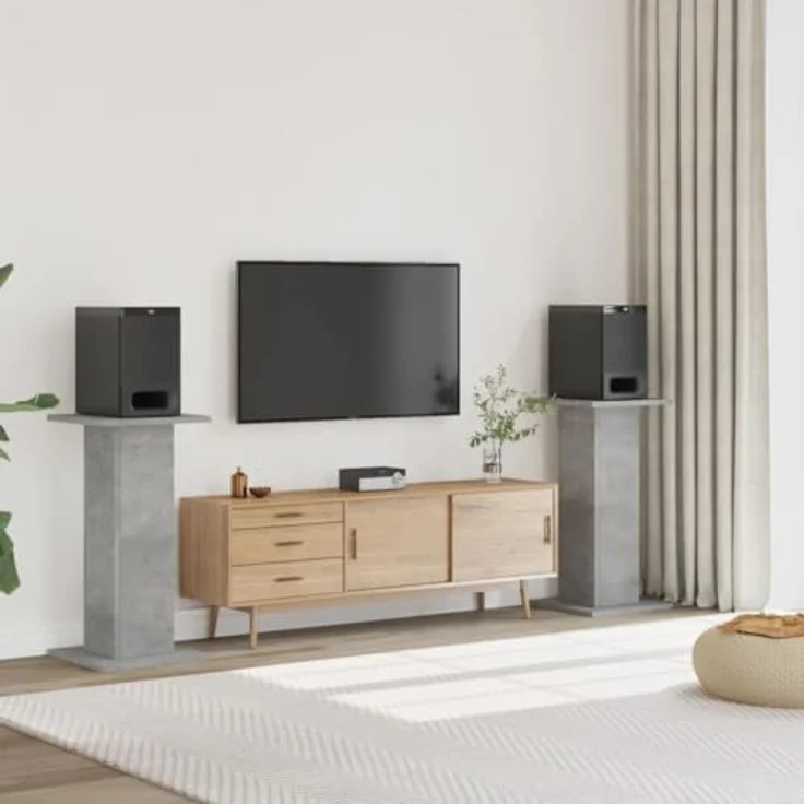 vidaXL Lautsprecherständer 2 STK., Hoher Boxenständer für HiFi Heimkino, Betongrau, Holzwerkstoff mit stabiler Oberfläche und hohlem Design zur Klangverbesserung – Bild 2