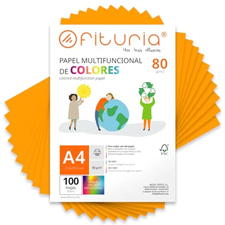 OFITURIA Buntes Papier, 100 Blatt A4 80g – Hellorange, vielseitig einsetzbares Druckerpapier für Basteln und Scrapbooking – Bild 1