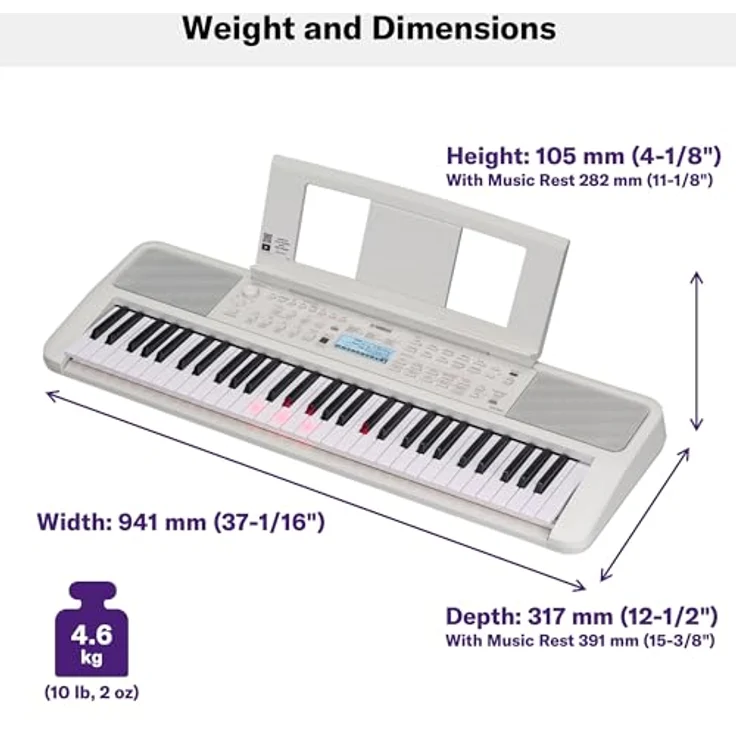 Yamaha EZ-310, Home-Keyboard mit 61 Tasten, Leuchttasten und umfangreichen Lernfunktionen, weiß, inkl. Netzteil PA-130 A – Bild 8