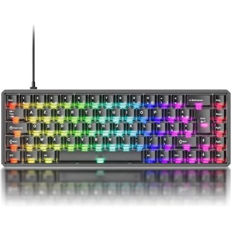 Akko MOD68 HE 8K Rapid-Trigger-Tastatur, CNC-gefrästes Aluminium, 65% ISO-FR AZERTY-Layout, RT 0,005 mm, schwarze transparente Cherry-Profil-Tastenkappen, AstroAim Magnetschalter – Bild 1