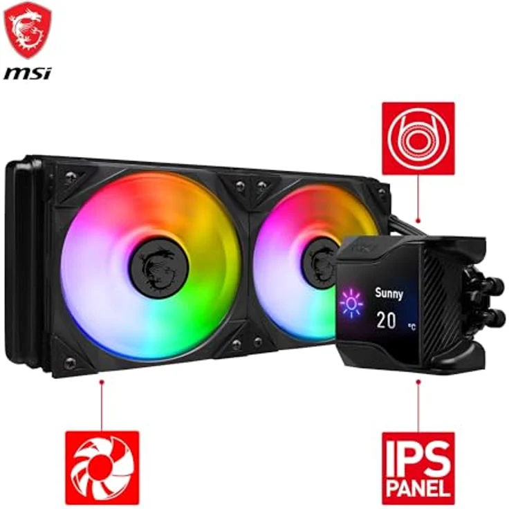 MSI MPG CORELIQUID D240 60-mm-Flüssigkeitskühler-CPU, 2 x 120-mm-ARGB-Lüfter, Verdunstungsschutzschläuche, GI-Kühlung — kompatibel mit AMD- und Intel-Sockeln, Mystic Light-fähig – Bild 2