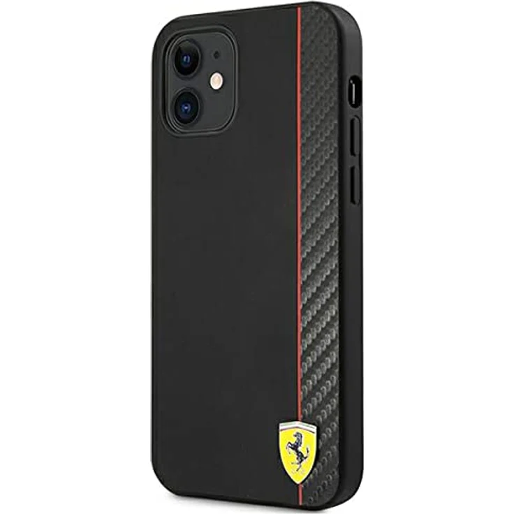 Ferrari On Track Carbon Stripe Hülle für iPhone 12 mini - Schwarz, langlebig mit carbon-texturiertem Design und Ferrari-Logo – Bild 2