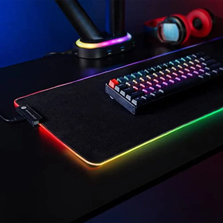 NanoRS RS705 XXL Gaming Maus- & Tastatur-Unterlage 80x30cm mit LED RGB Beleuchtung und rutschfeste Gummiunterseite Schreibtischunterlage (800x300x4mm) – Bild 4