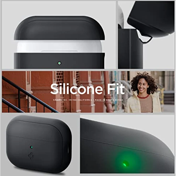 Spigen Silicone Fit Hülle Case für AirPods Pro 2. Generation (2023/2022) - Stoßdämpfend, Schlank und leicht - Schwarz/Grün – Bild 2