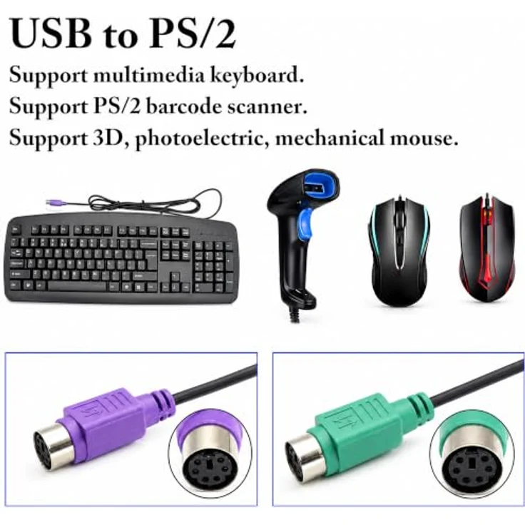 Aukson E28 USB auf 2X PS/2 Adapter Konverter für Tastatur und Maus, Plug & Play, kompatibel mit Windows und Mac OS X, 20 cm Kabel – Bild 5