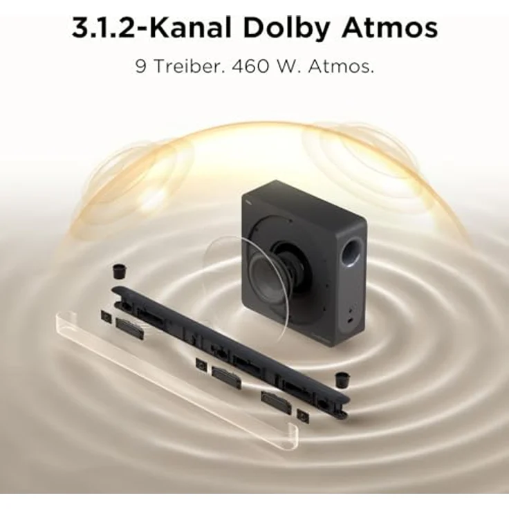 TCL A65K, 3.1.2-Kanal-Soundbar mit kabellosem Subwoofer, Dolby Atmos und 460 W Leistung, Schwarz – Bild 5
