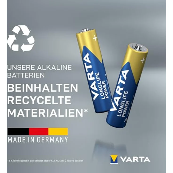 Varta Batterien AAA, 12 Stück, Longlife Power, Alkaline, 1,5V, plastikfreie Verpackung, Made in Germany – Bild 4