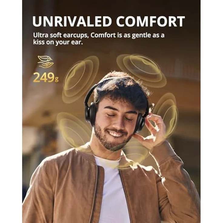 Tronsmart Q20S Hybrid Noise Cancelling Kopfhörer Kabellos, Over Ear mit Mikrofon, Hi-Res-Audio, 60 Stunden Wiedergabezeit, Deep Bass, individueller EQ über App, Schwarz, für unterwegs, Homeoffice – Bild 4