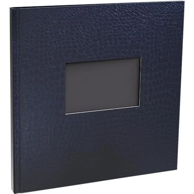 EXACOMPTA Prestige Fotoalbum, 30 Seiten, 25x25 cm, Lederoptik in Nachtblau, personalisierbares Fenster – Bild 1